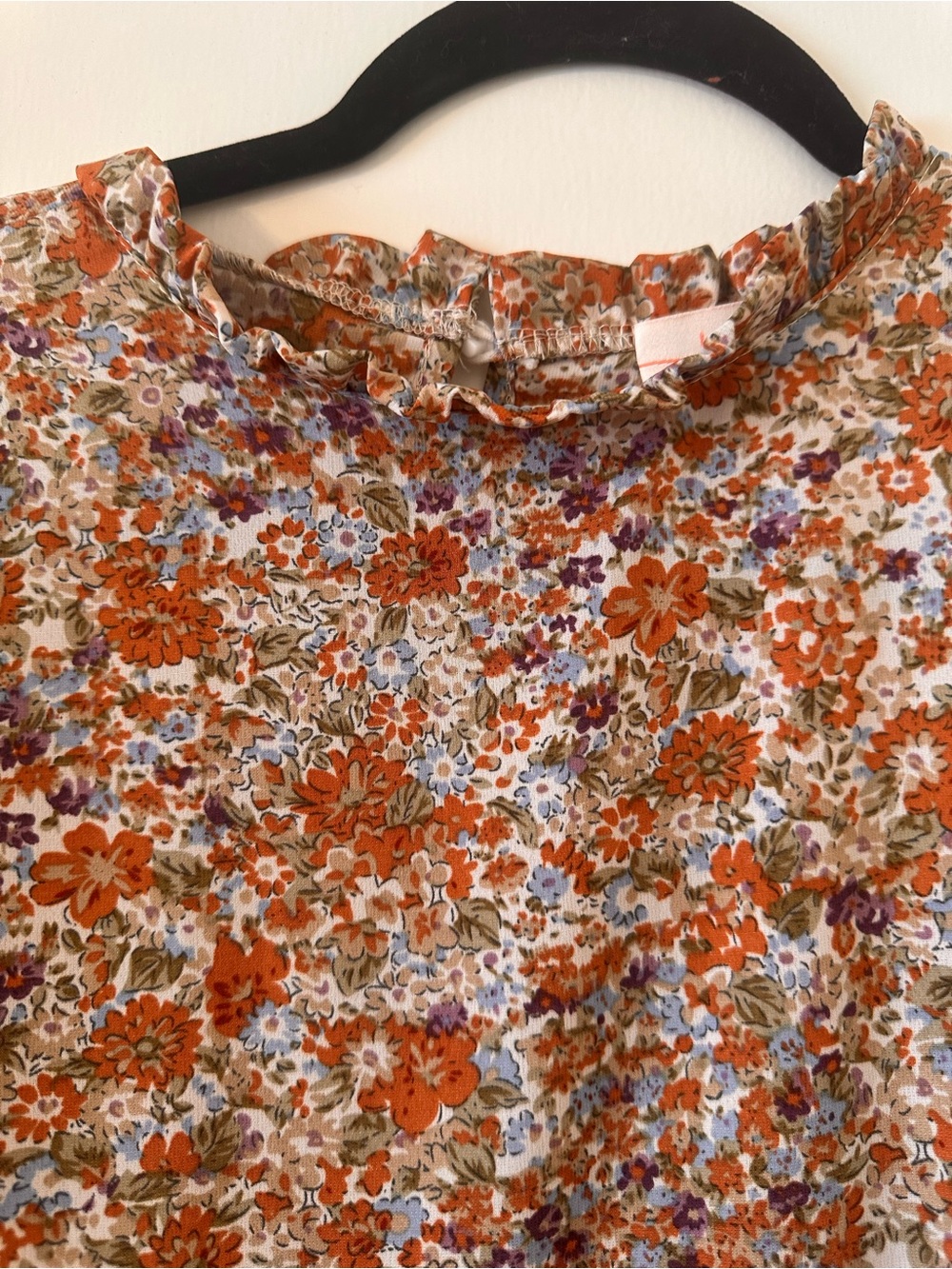 Women's Floral Ruffle-Yoke Tunic Top - Rust Multi - Picture 2 of 6